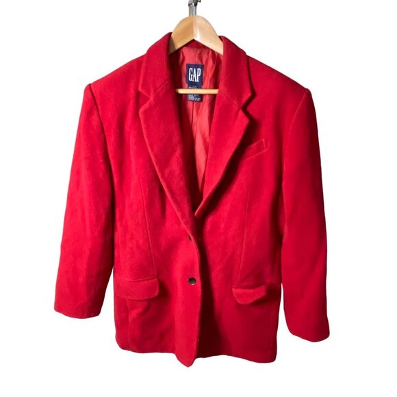 Vintage 90s Gap Red Two Button Wool Blend Blazer Sz L - Picture 1 of 8